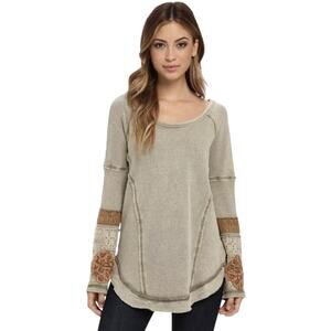 Free People Boho Oversized Long Sleeve Crochet Patchwork Top Size Small